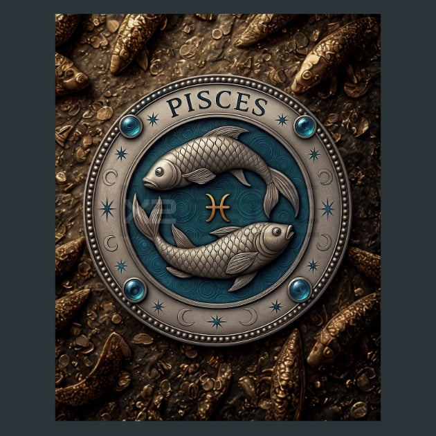 Pisces-Zodiac-Renaissance-Western Metal Wall Art and Desktop Mouse Pad by X2Metal