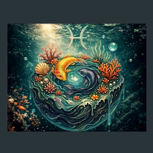 Pisces-Zodiac-Signs-Floating Metal Wall Art and Desktop Mouse Pad by X2Metal