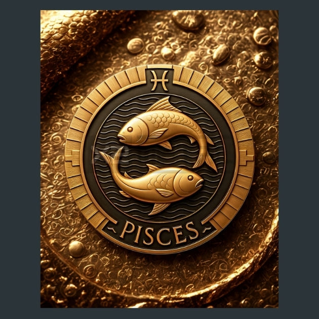 Pisces-Zodiac-Signs-Gold-Celtic Metal Wall Art and Desktop Mouse Pad by X2Metal