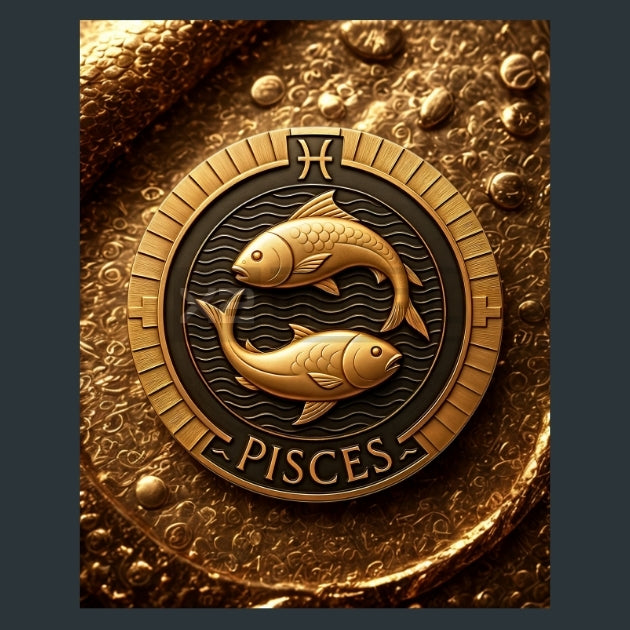 Pisces-Zodiac-Signs-Gold-Celtic Metal Wall Art and Desktop Mouse Pad by X2Metal