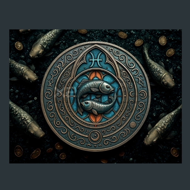 Pisces-Zodiac-Signs-Gothic Metal Wall Art and Desktop Mouse Pad by X2Metal