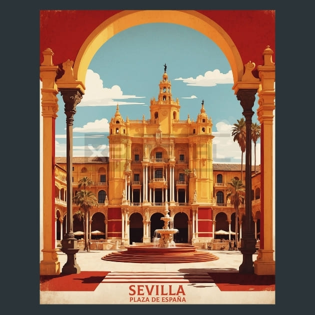Plaza deEspana Seville Ronda Madrid Spain Metal Print Poster and Mouse Pad