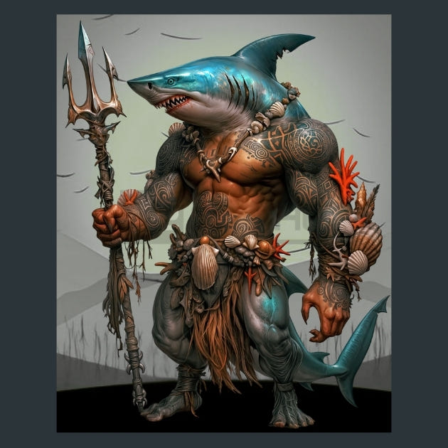 Polynesian Shark Warriors - Alpha Animals Metal Wall Art and Desktop Mouse Pad by X2Metal