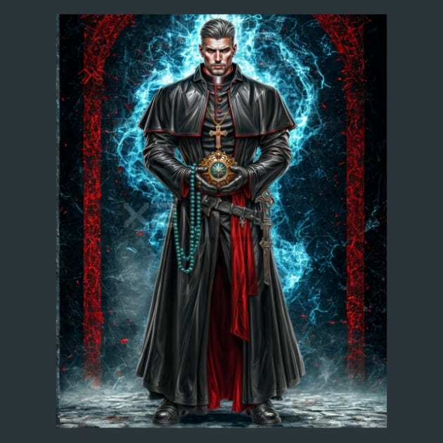 Priest Hunter with Reliquary Metal Wall Art and Desktop Mouse Pad by X2Metal