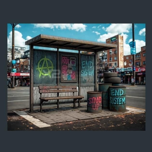 Punk Bus Station Takeover Metal Wall Art and Desktop Mouse Pad by X2Metal