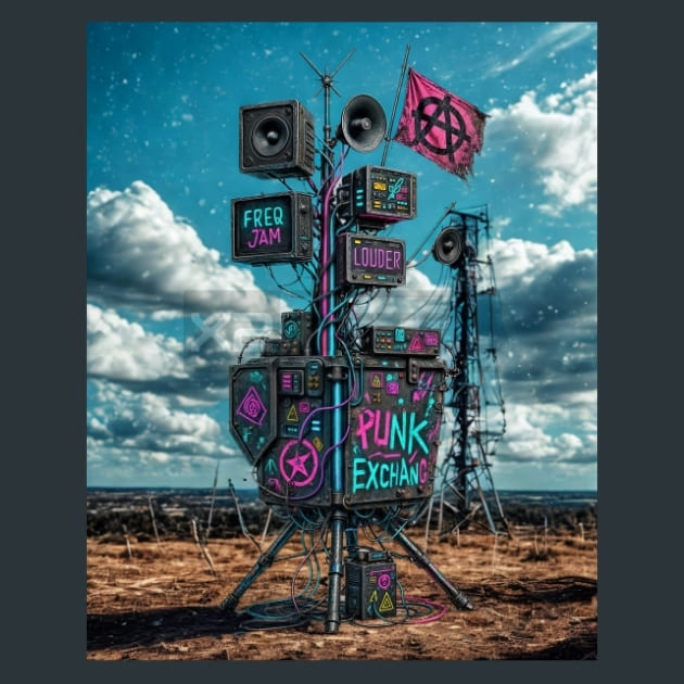 Punk Radio Signal Booster Tower Metal Wall Art and Desktop Mouse Pad by X2Metal