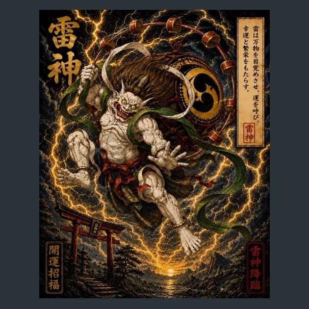 Raijin-Thunder-God-Japanese-Metal-Print
