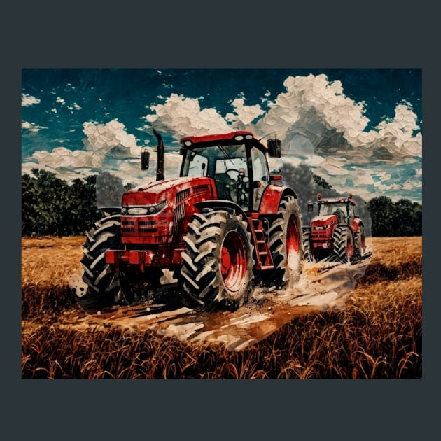 Red Tractor 14 Metal Wall Art and Desktop Mouse Pad by X2Metal