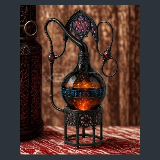 Retort-Gothic Alchemy Metal Wall Art and Desktop Mouse Pad by X2Metal