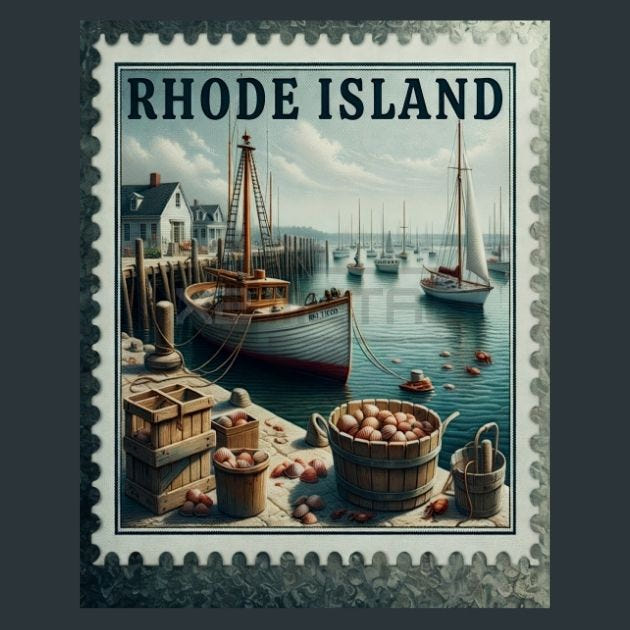 Rhode Island Stamp 2 Metal Wall Art and Desktop Mouse Pad by X2Metal