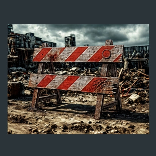 Roadblock Barrier-Zombie Wasteland Metal Wall Art and Desktop Mouse Pad by X2Metal