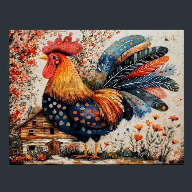 Rooster Sunrise 11 Metal Wall Art and Desktop Mouse Pad by X2Metal