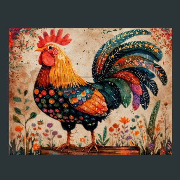 Rooster Sunrise 12 Metal Wall Art and Desktop Mouse Pad by X2Metal
