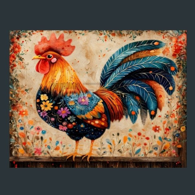 Rooster Sunrise 15 Metal Wall Art and Desktop Mouse Pad by X2Metal