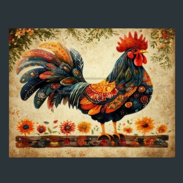 Rooster Sunrise 17 Metal Wall Art and Desktop Mouse Pad by X2Metal