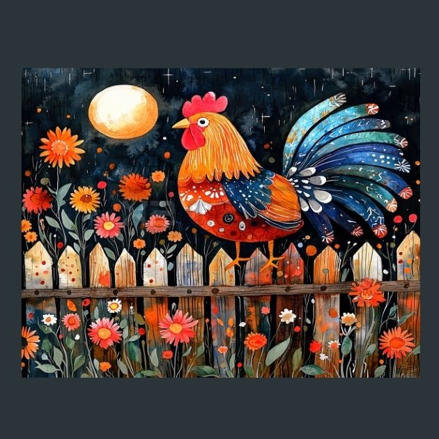 Rooster Sunrise 18 Metal Wall Art and Desktop Mouse Pad by X2Metal