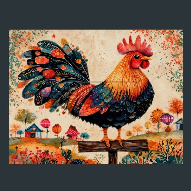 Rooster Sunrise 2 Metal Wall Art and Desktop Mouse Pad by X2Metal