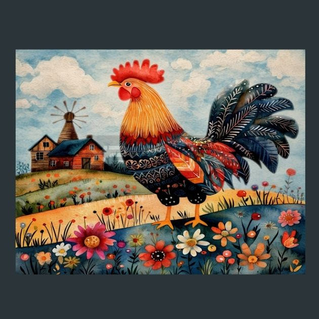 Rooster Sunrise 22 Metal Wall Art and Desktop Mouse Pad by X2Metal
