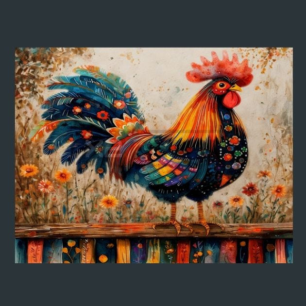 Rooster Sunrise 24 Metal Wall Art and Desktop Mouse Pad by X2Metal