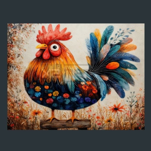 Rooster Sunrise 27 Metal Wall Art and Desktop Mouse Pad by X2Metal