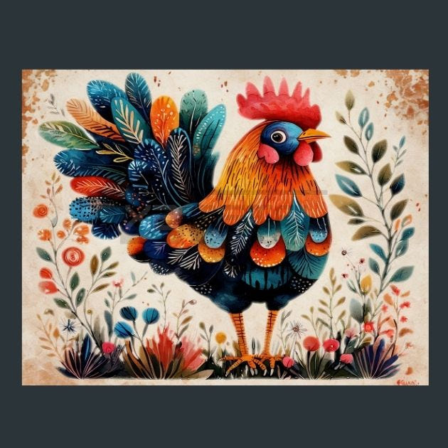 Rooster Sunrise 28 Metal Wall Art and Desktop Mouse Pad by X2Metal