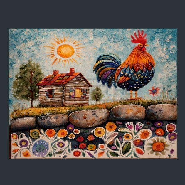 Rooster Sunrise 3 Metal Wall Art and Desktop Mouse Pad by X2Metal