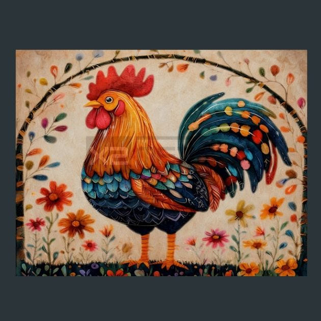 Rooster Sunrise 30 Metal Wall Art and Desktop Mouse Pad by X2Metal