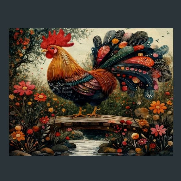 Rooster Sunrise 36 Metal Wall Art and Desktop Mouse Pad by X2Metal