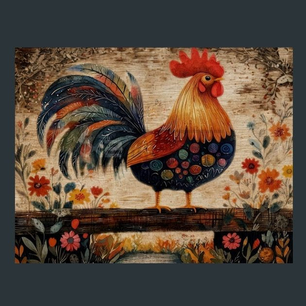 Rooster Sunrise 38 Metal Wall Art and Desktop Mouse Pad by X2Metal