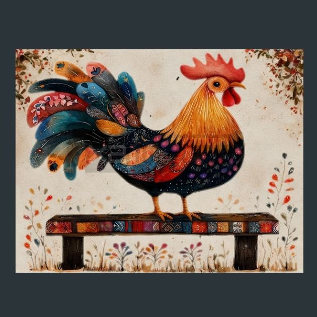 Rooster Sunrise 40 Metal Wall Art and Desktop Mouse Pad by X2Metal