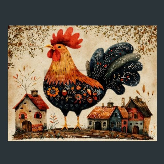 Rooster Sunrise 41 Metal Wall Art and Desktop Mouse Pad by X2Metal