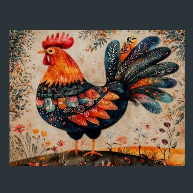 Rooster Sunrise 42 Metal Wall Art and Desktop Mouse Pad by X2Metal