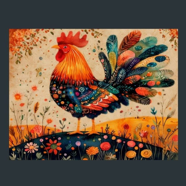 Rooster Sunrise 43 Metal Wall Art and Desktop Mouse Pad by X2Metal