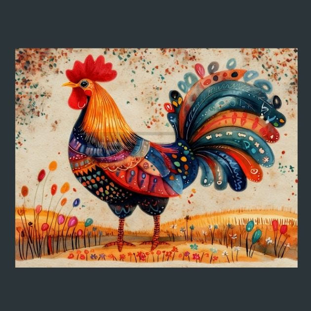 Rooster Sunrise 44 Metal Wall Art and Desktop Mouse Pad by X2Metal