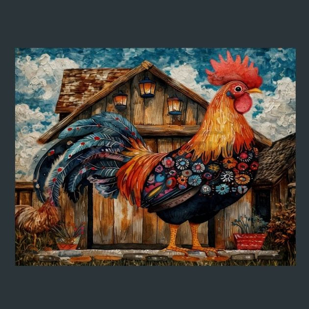 Rooster Sunrise 48 Metal Wall Art and Desktop Mouse Pad by X2Metal