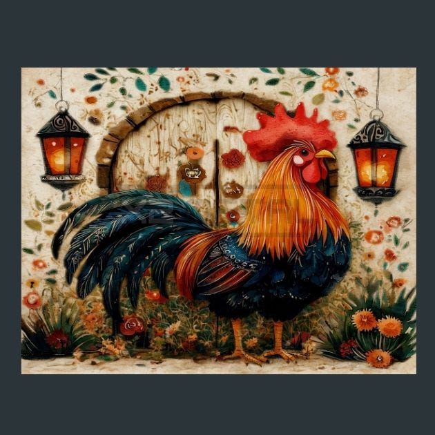 Rooster Sunrise 49 Metal Wall Art and Desktop Mouse Pad by X2Metal