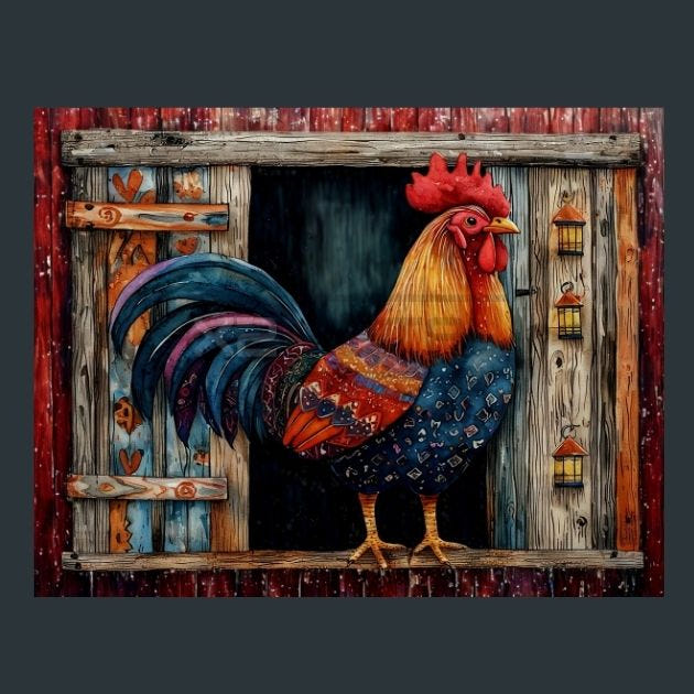 Rooster Sunrise 51 Metal Wall Art and Desktop Mouse Pad by X2Metal
