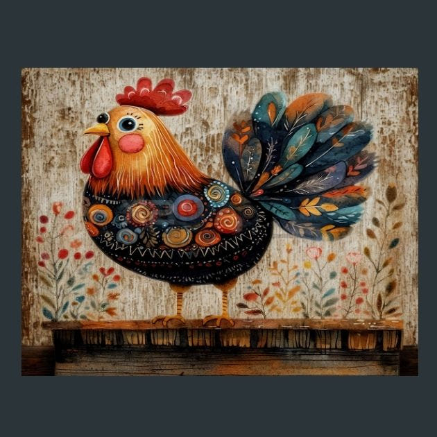 Rooster Sunrise 52 Metal Wall Art and Desktop Mouse Pad by X2Metal