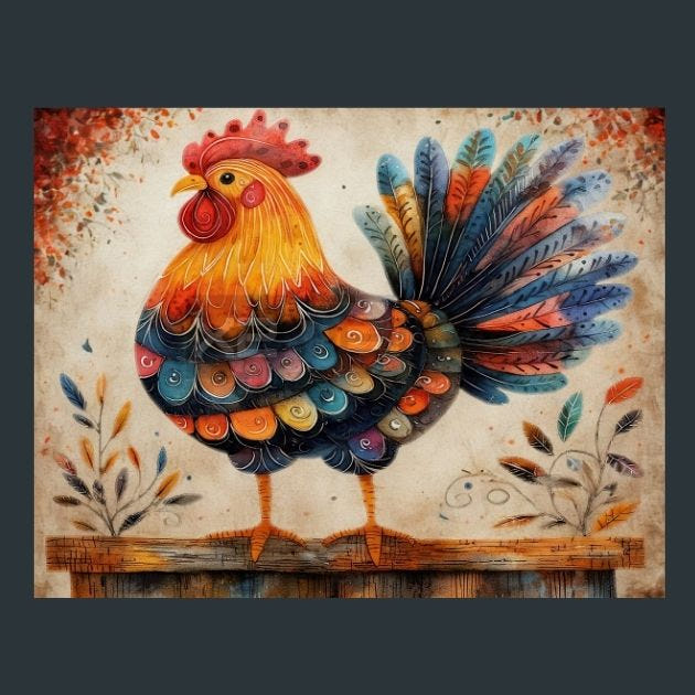 Rooster Sunrise 53 Metal Wall Art and Desktop Mouse Pad by X2Metal