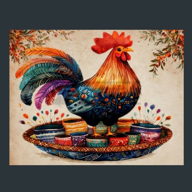 Rooster Sunrise 56 Metal Wall Art and Desktop Mouse Pad by X2Metal