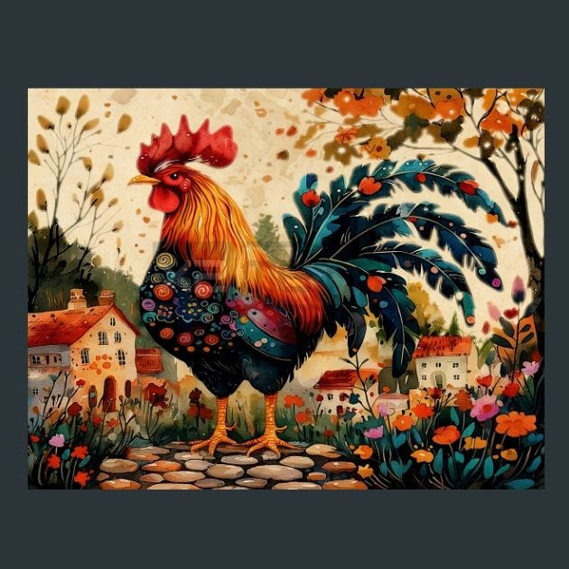 Rooster Sunrise 57 Metal Wall Art and Desktop Mouse Pad by X2Metal