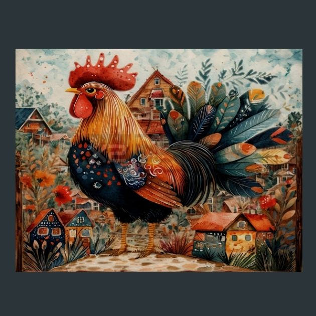 Rooster Sunrise 58 Metal Wall Art and Desktop Mouse Pad by X2Metal