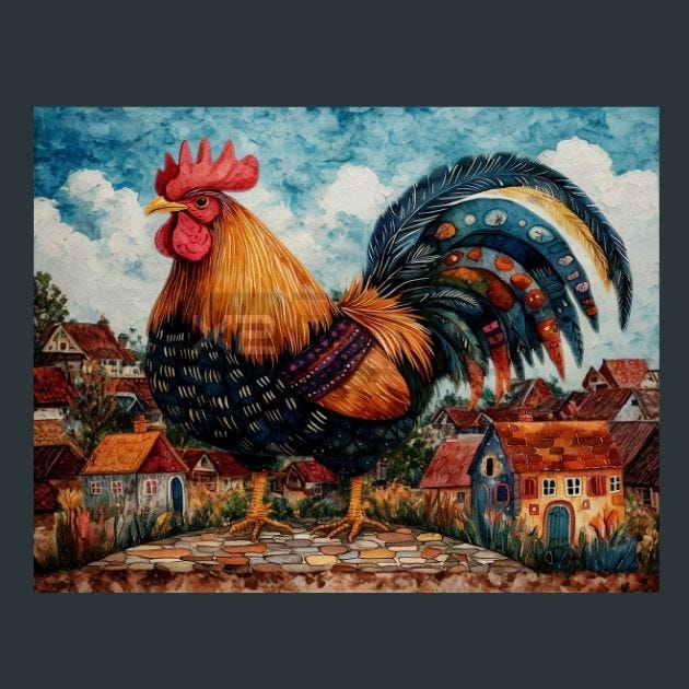 Rooster Sunrise 60 Metal Wall Art and Desktop Mouse Pad by X2Metal