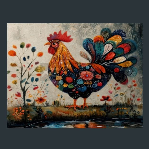 Rooster Sunrise 65 Metal Wall Art and Desktop Mouse Pad by X2Metal