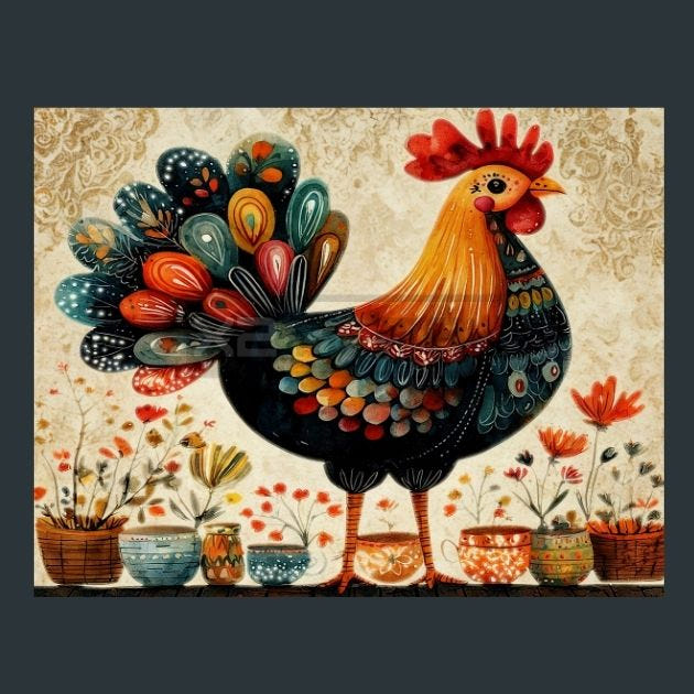 Rooster Sunrise 9 Metal Wall Art and Desktop Mouse Pad by X2Metal