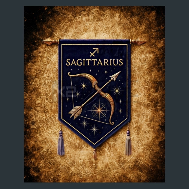 Sagittarius-Zodiac-Banners Metal Wall Art and Desktop Mouse Pad by X2Metal