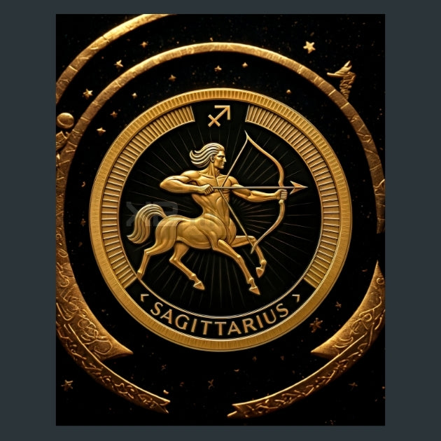 Sagittarius-Zodiac-Signs-Gold-Celtic Metal Wall Art and Desktop Mouse Pad by X2Metal