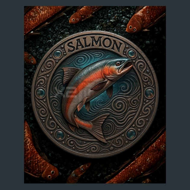Salmon - Zodiac-Native-American Metal Wall Art and Desktop Mouse Pad by X2Metal