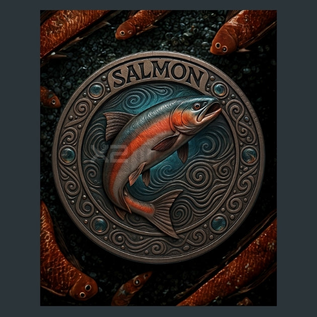 Salmon - Zodiac-Native-American Metal Wall Art and Desktop Mouse Pad by X2Metal