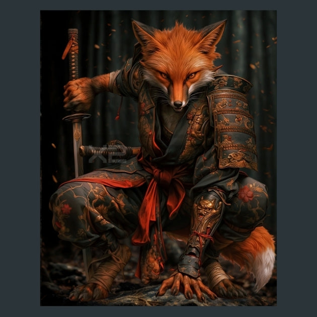 Samurai Fox Warriors - Alpha Animals Metal Wall Art and Desktop Mouse Pad by X2Metal